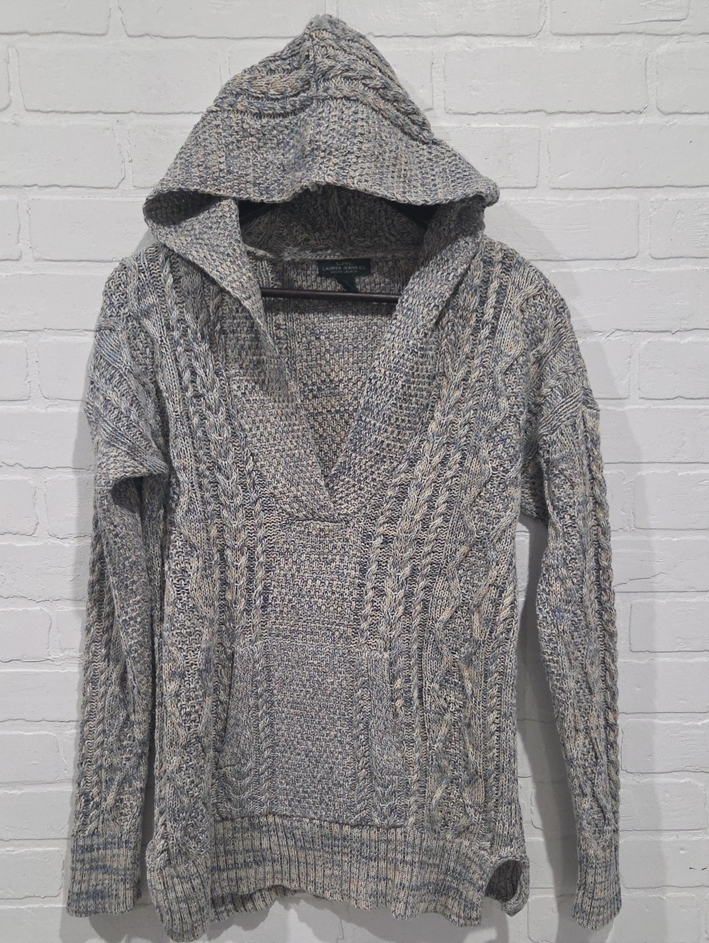 Ralph Lauren Marled Cable-Knit Hooded V-Neck Sweater